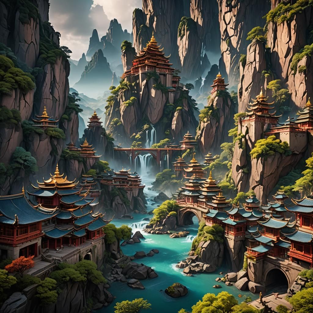 Fantastical Dzogchen Concept Art in Deep Color