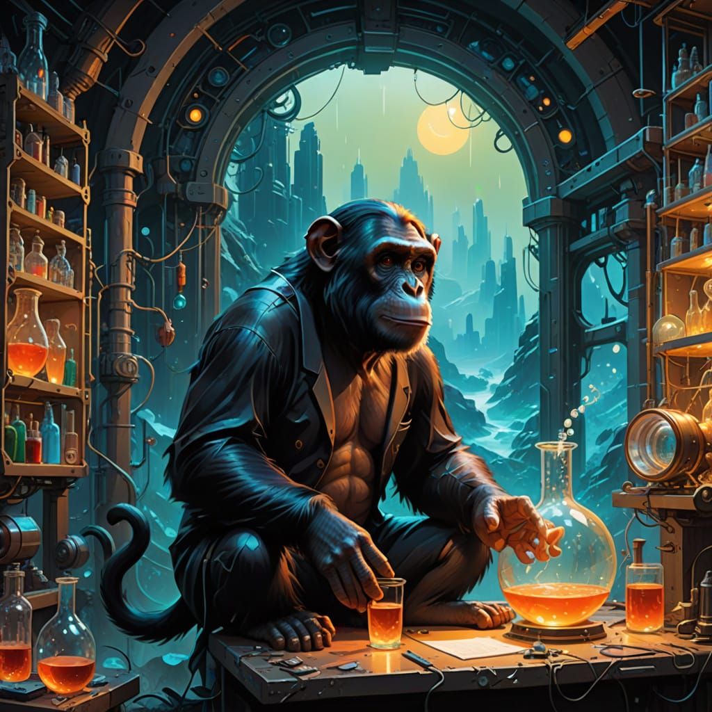 Chimpanzee Scientist Finds Fantasy Portal in Retro-Futuristi...