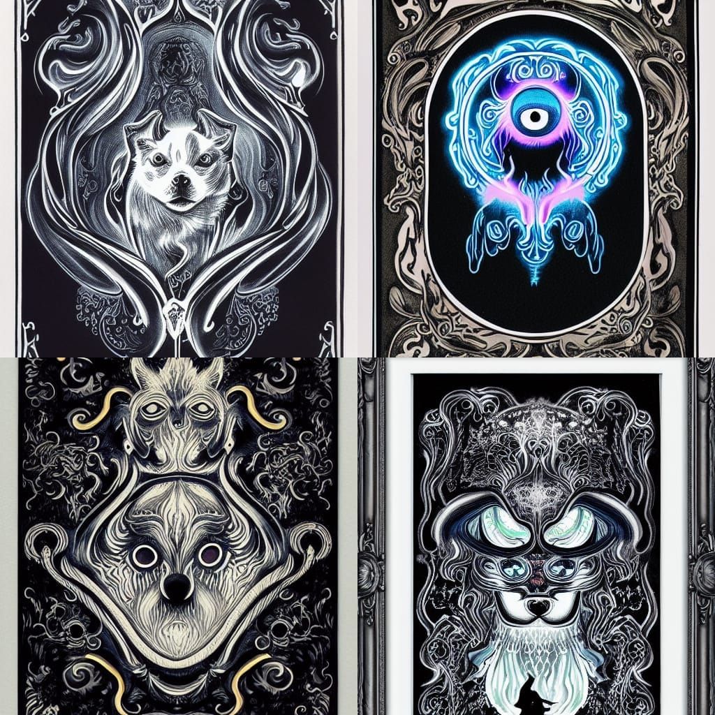 Ghost Dog in Fog: Ornate Ink Illustration