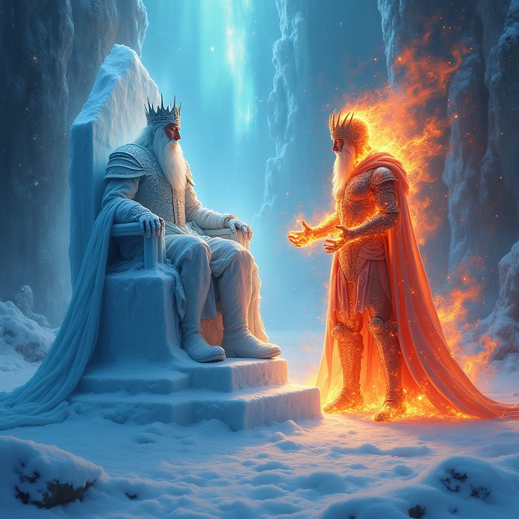 Surreal Elemental Balance in Futuristic, Dreamlike Landscape