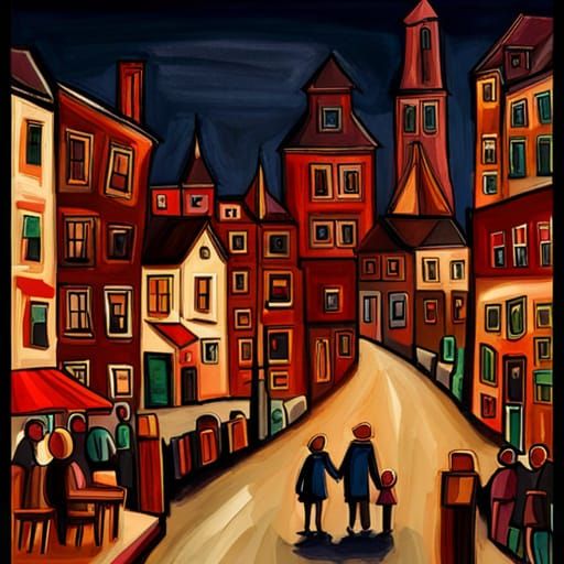 Anthropomorphic Pigs in Medieval Village, Pop Art Style