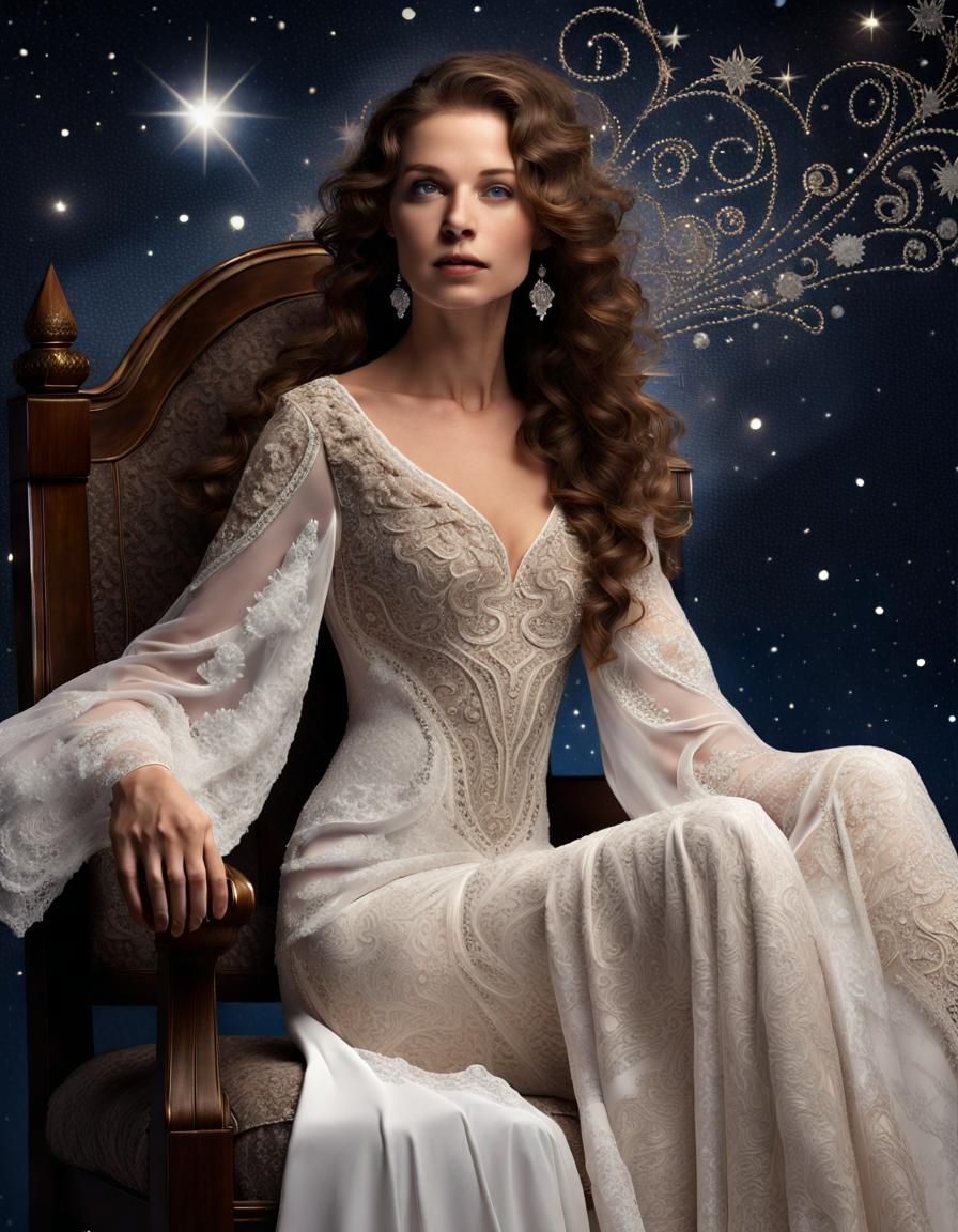 Woman on Star Throne in Night Sky