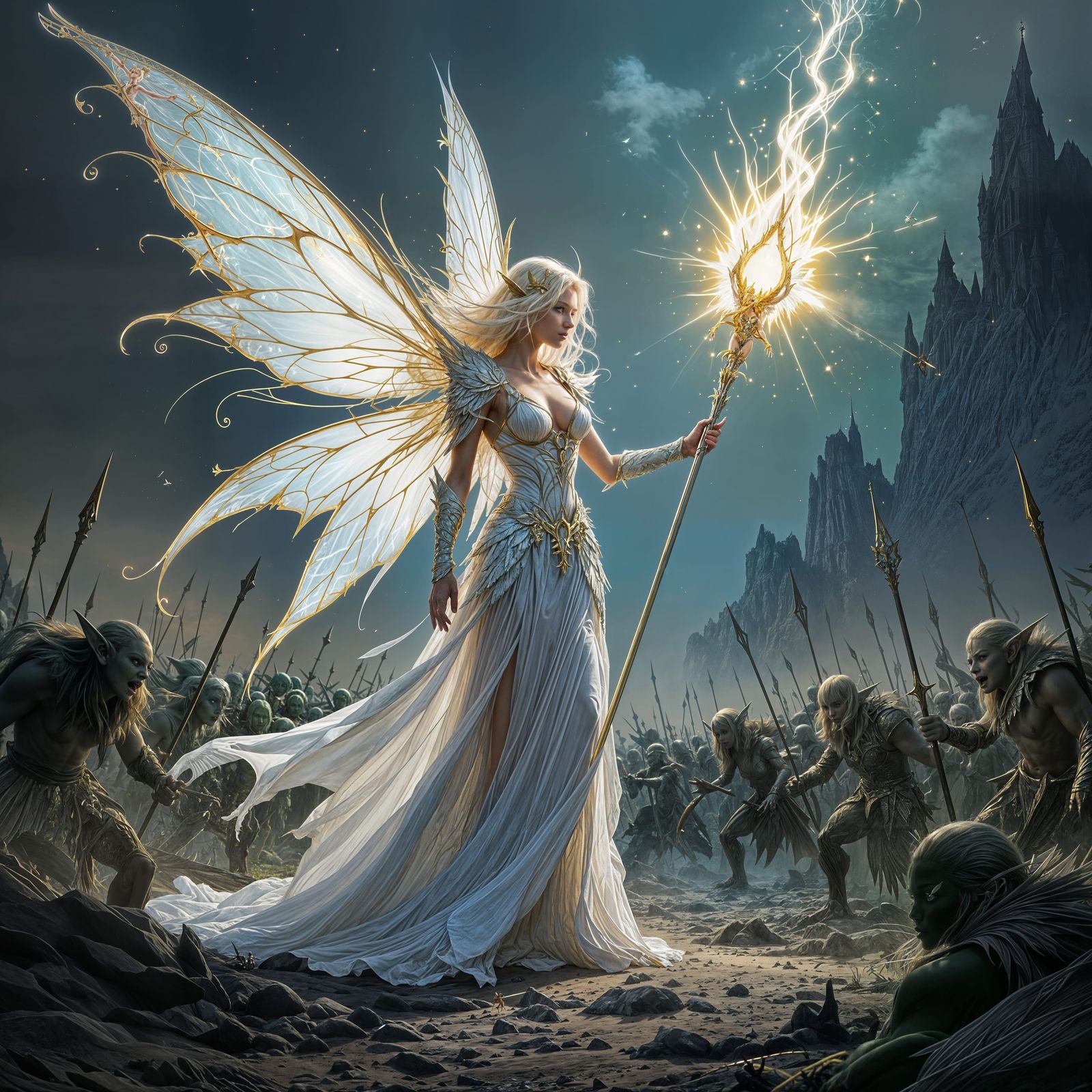 Fairy Repels Goblin Army with Magical Staff