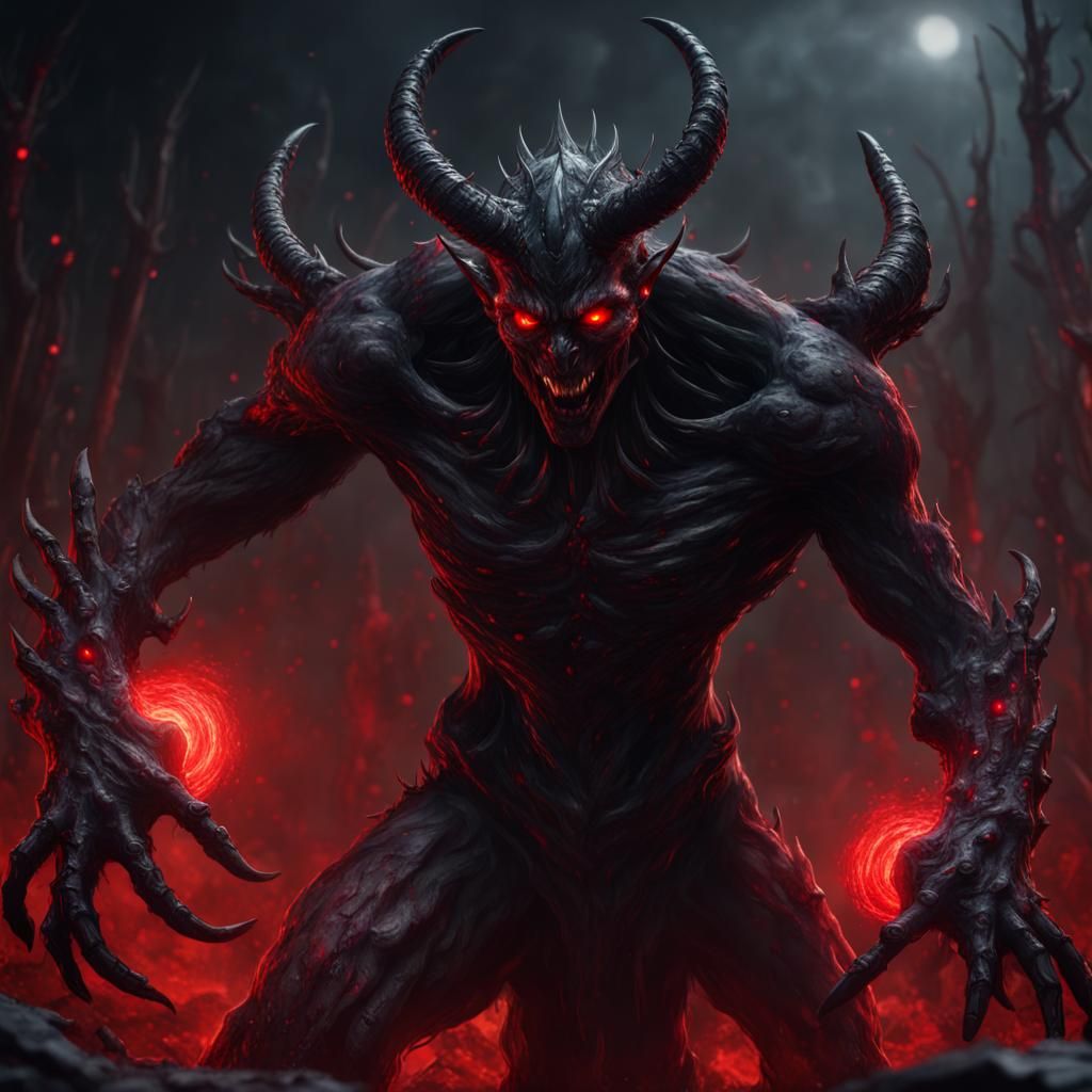 Scary Dark Demon with Red Aura in 4K