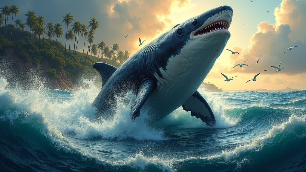 Megalodon Breaks Surface in Turbulent Ocean