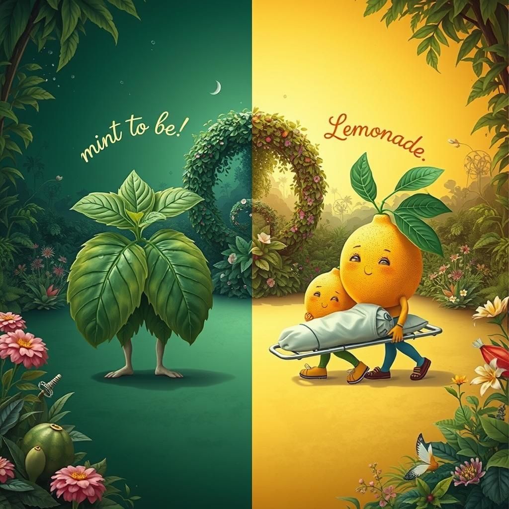 Botanical Split Image: Mint Plants and Lemonade Rescue