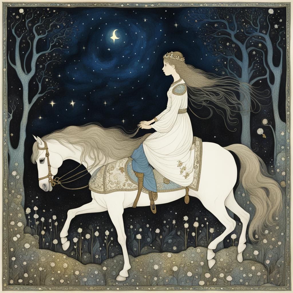 Enchanting Princess Rides at Night in Bauer Style