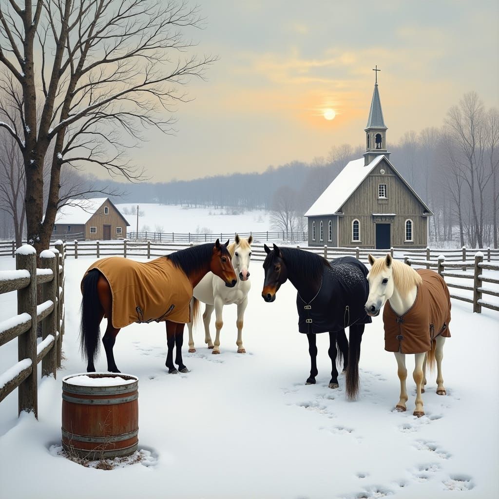 Peaceful Winter Horse Farm in Lusby, Maryland Landscape