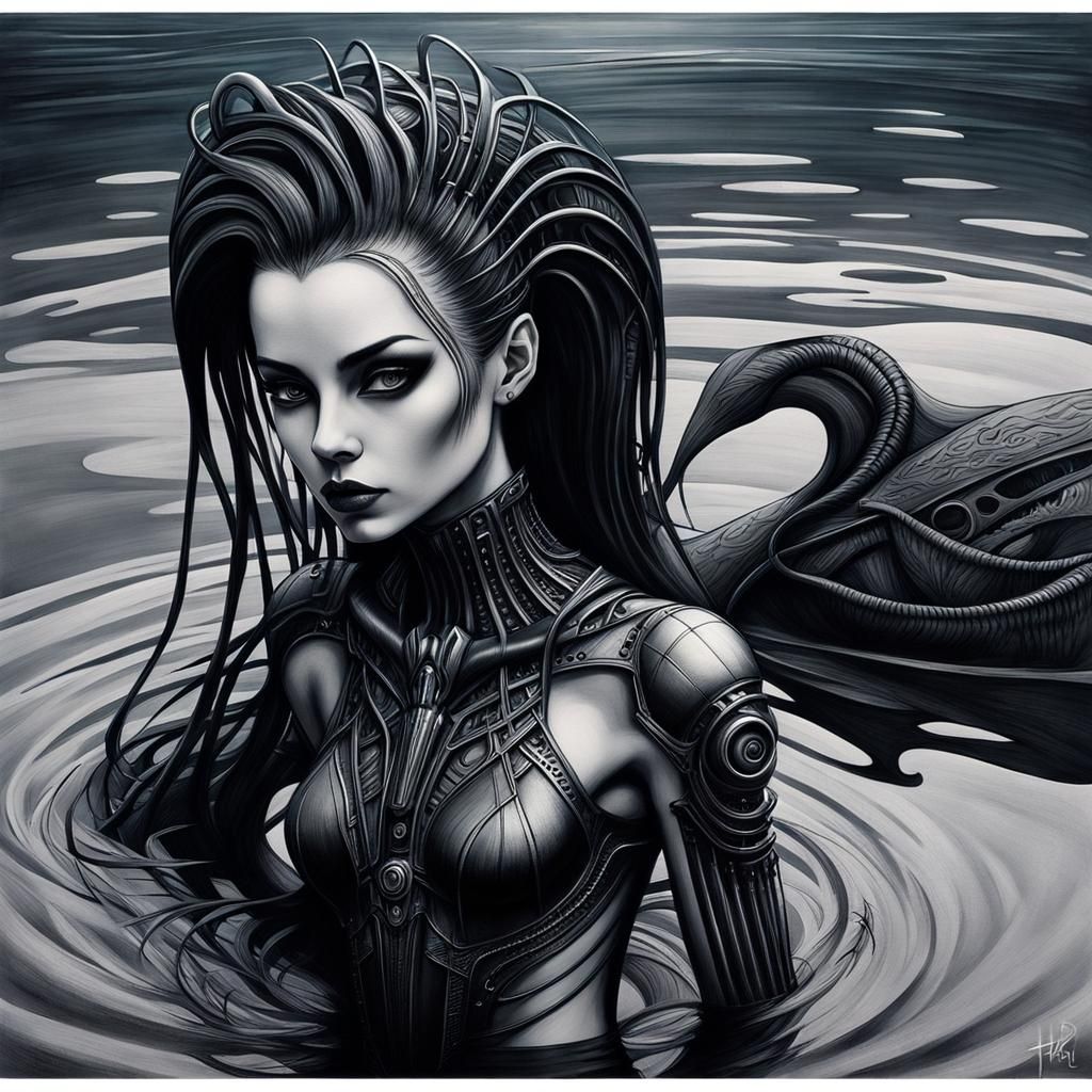 Gothic Cyberpunk Woman in Surreal Rayograph Style