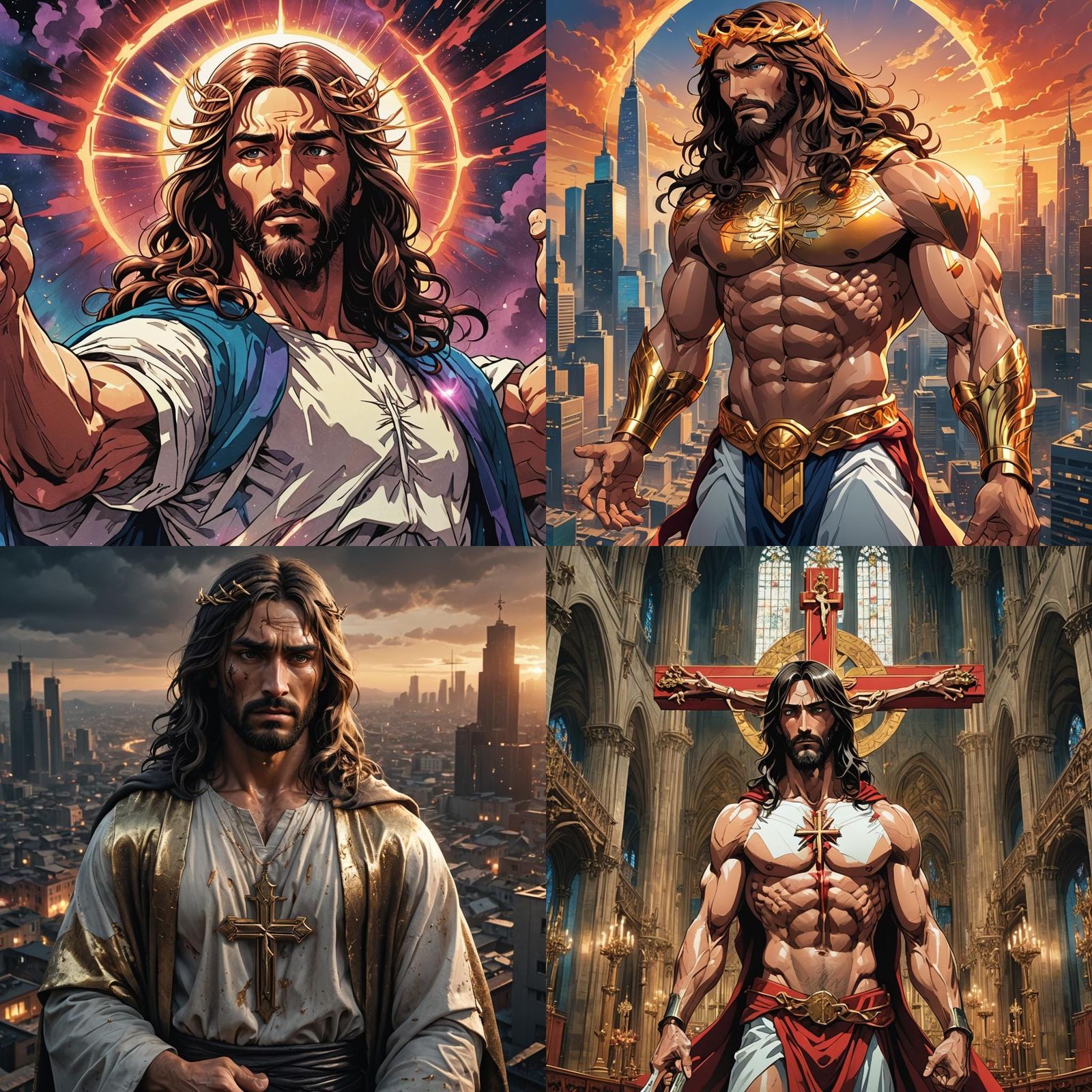 Muscular Jesus in Anime Style Art