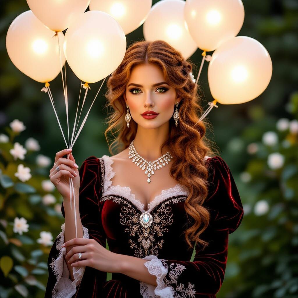 Ethereal Woman in Moonlit Garden, Art Nouveau Style