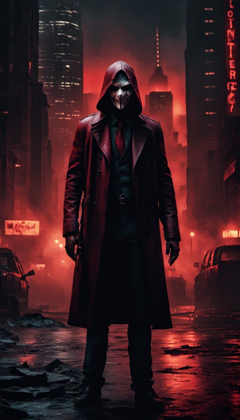 Gritty Film Noir Masterpiece: Masked Destroyer in Crimson Ci...