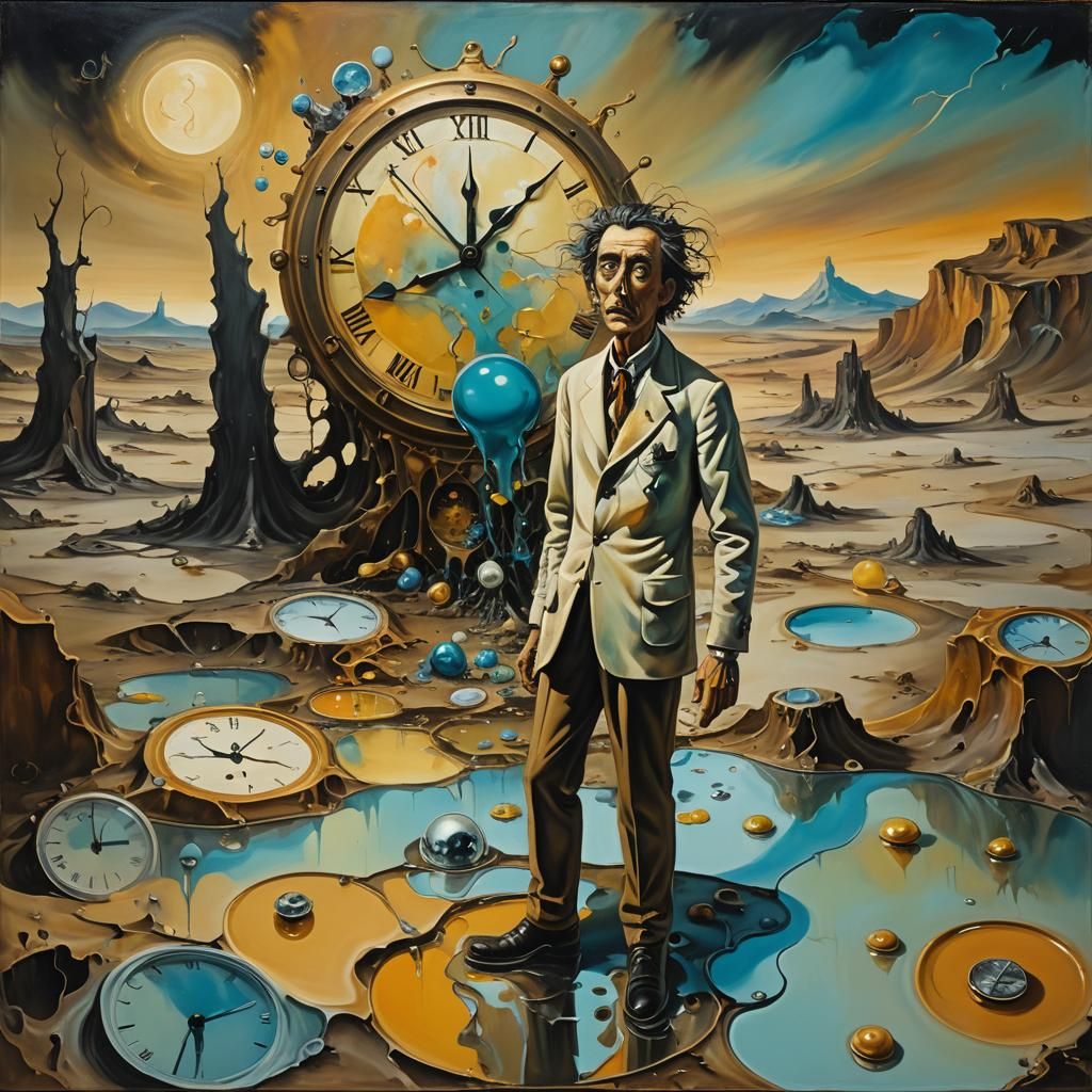 Surreal Dreamscape with Melting Objects in Oil