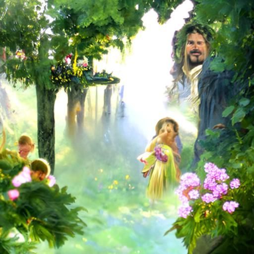 Jesus Christ with Children in Heavenly Landscape
