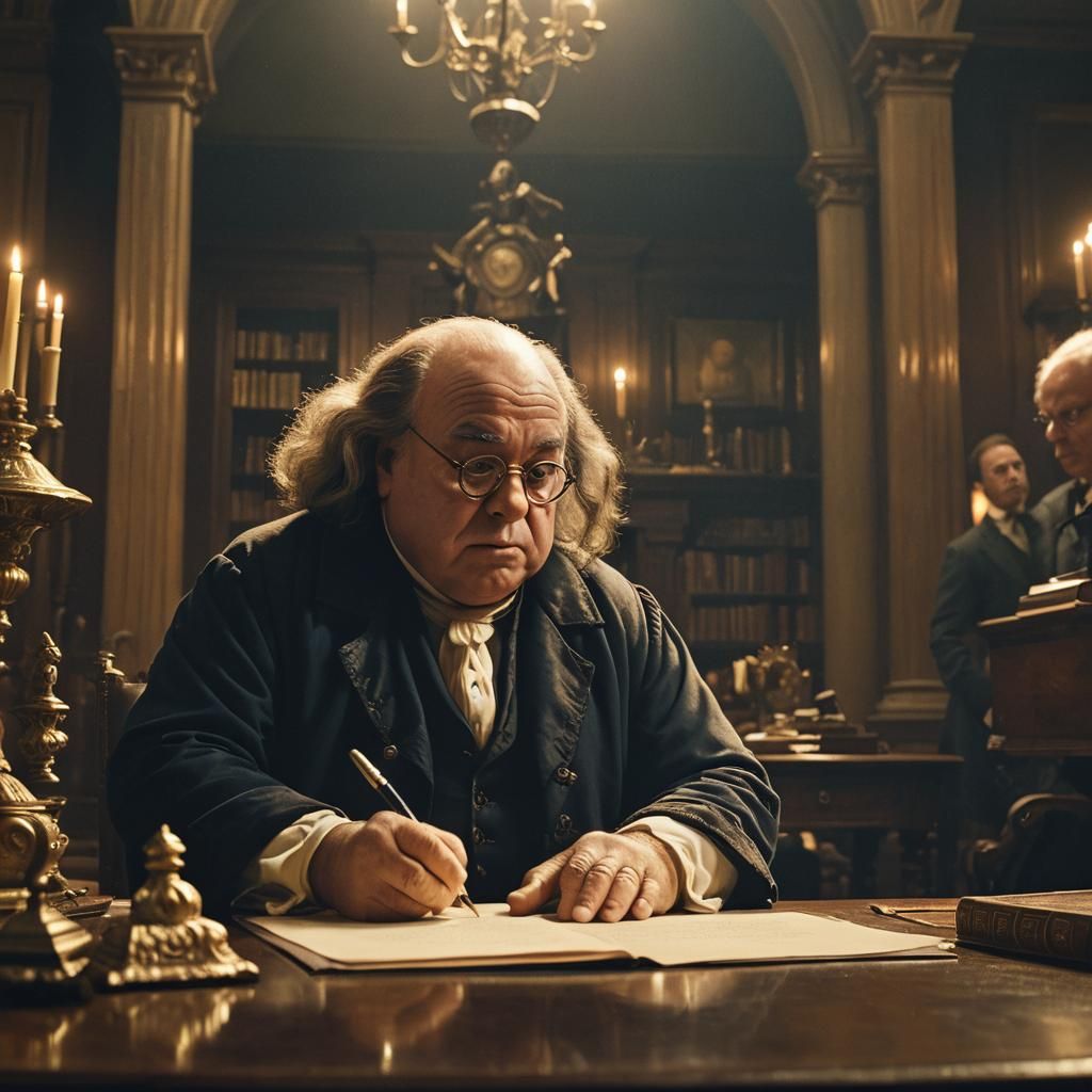 Danny DeVito as Ben Franklin: Cinematic Film Still