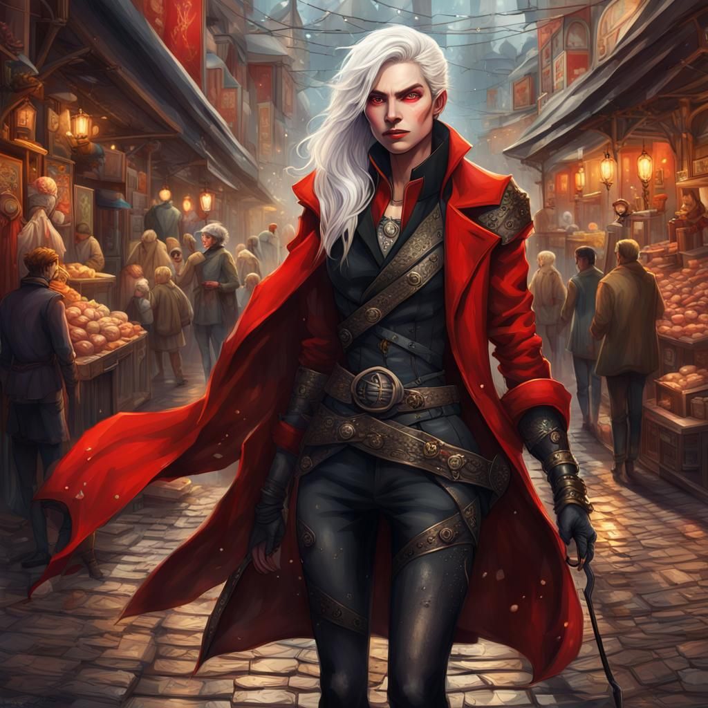 Mischievous Rogue in Fantasy Market: Hyperrealistic Portrait