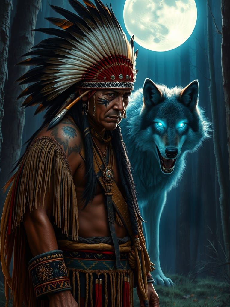 Native American Shaman Performs Ancient Ritual Under Moonlig...