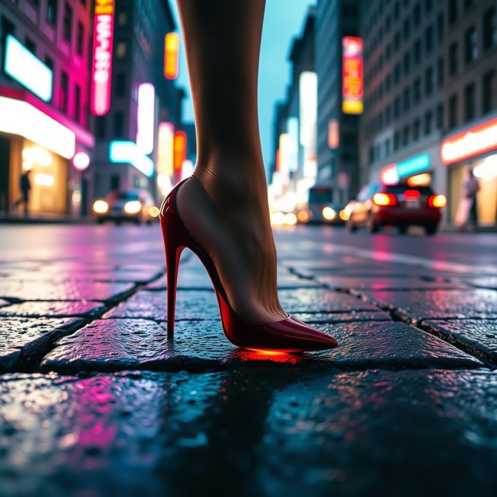 Red Sole Revolution: A Bold Fashion Statement in Neon City