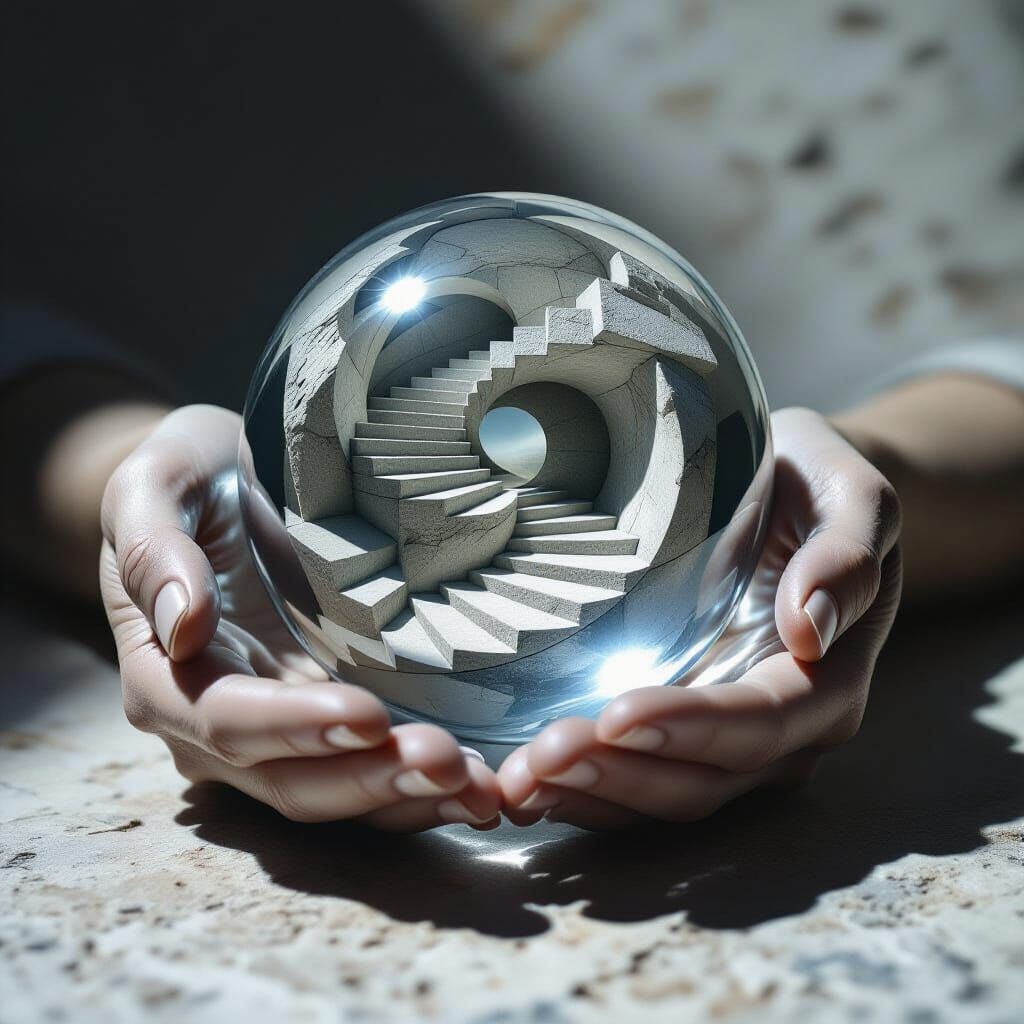 Surreal Hands Cradle Infinite Staircase Sphere