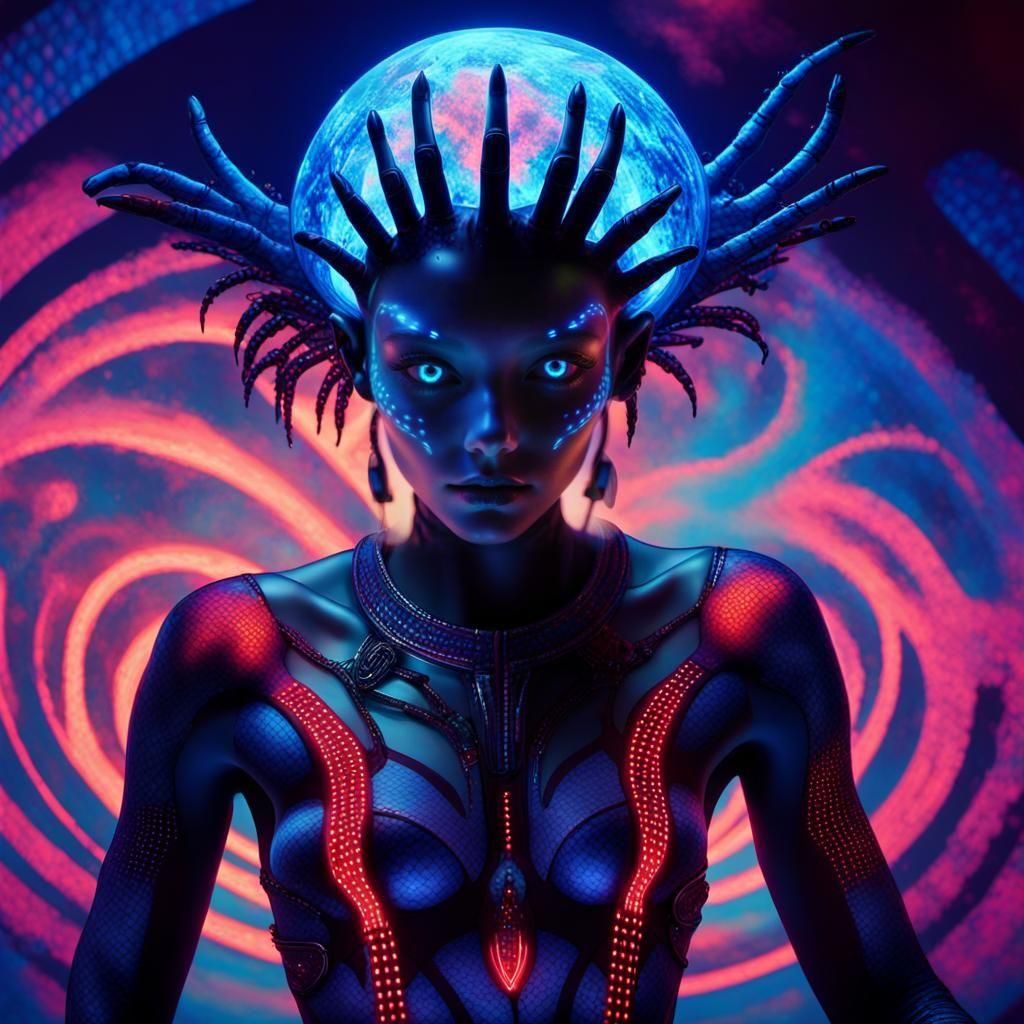 Neon Alien Humanoid in Cyberpunk Style