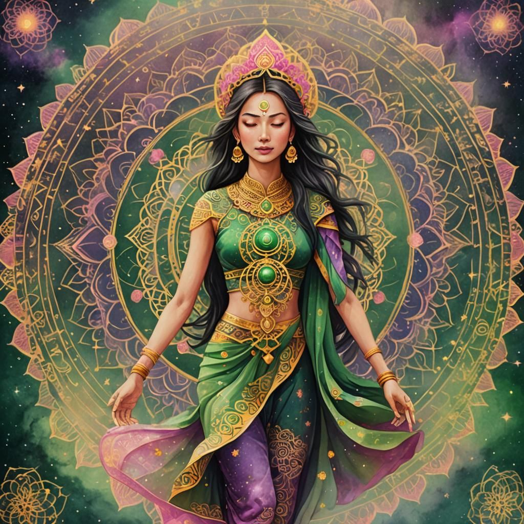 Asian Woman in Cosmic Mandala: Yoga Tarot