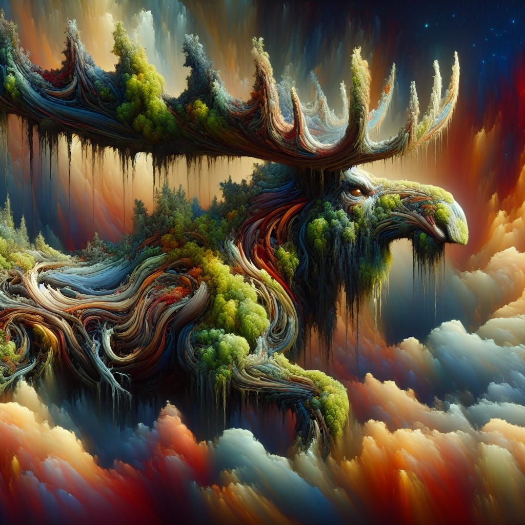 Moss-Covered Moose: An Oriental-Style Matte Painting