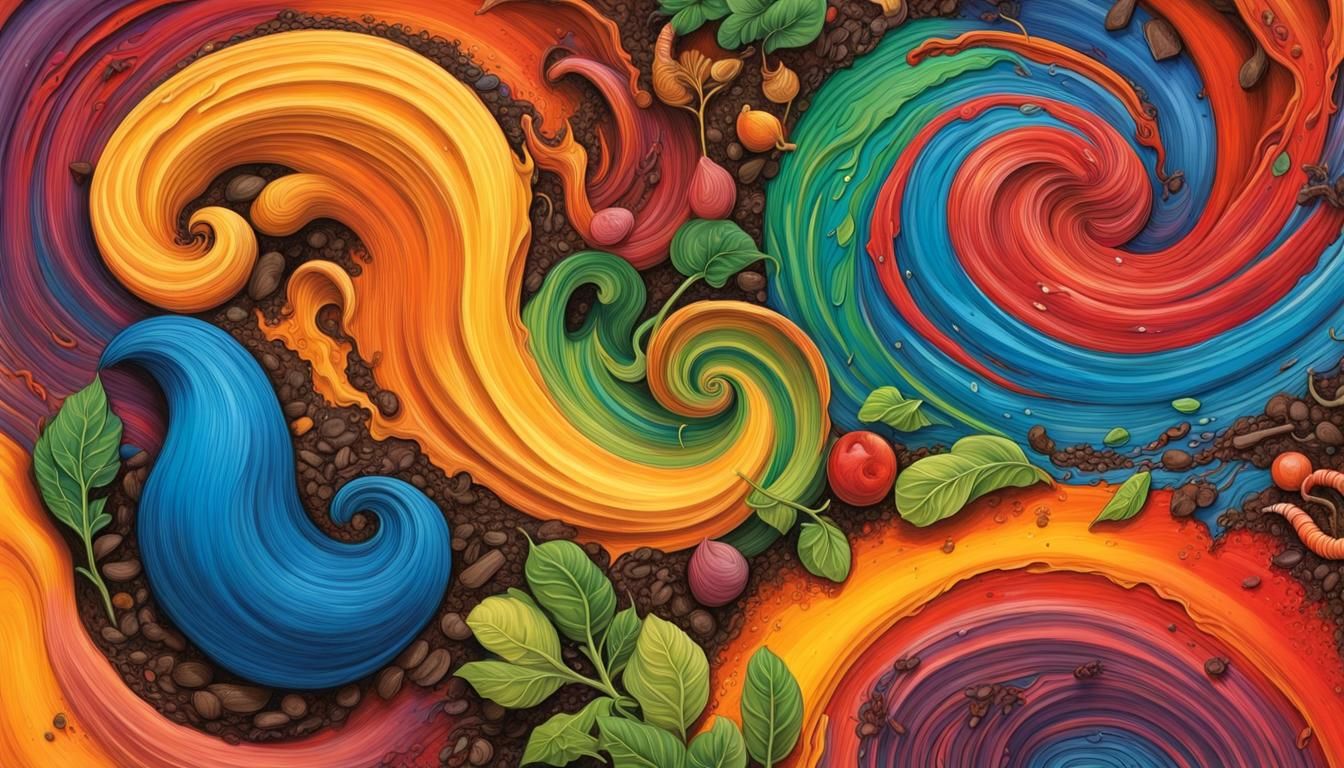 Vibrant Compost Heap in Gouache Style