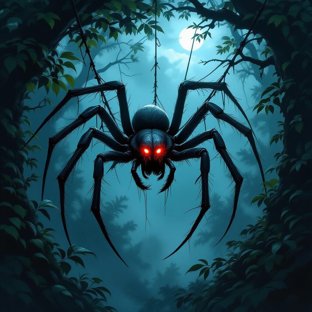 Giant Spider in Gothic Horror Forest Web