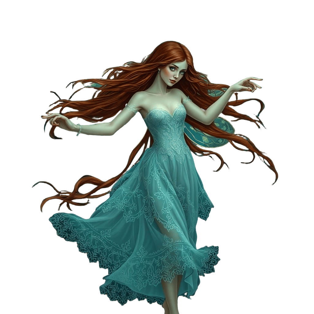 Lace-Clad Fairy in Bioluminescent Forest: Art Nouveau Style