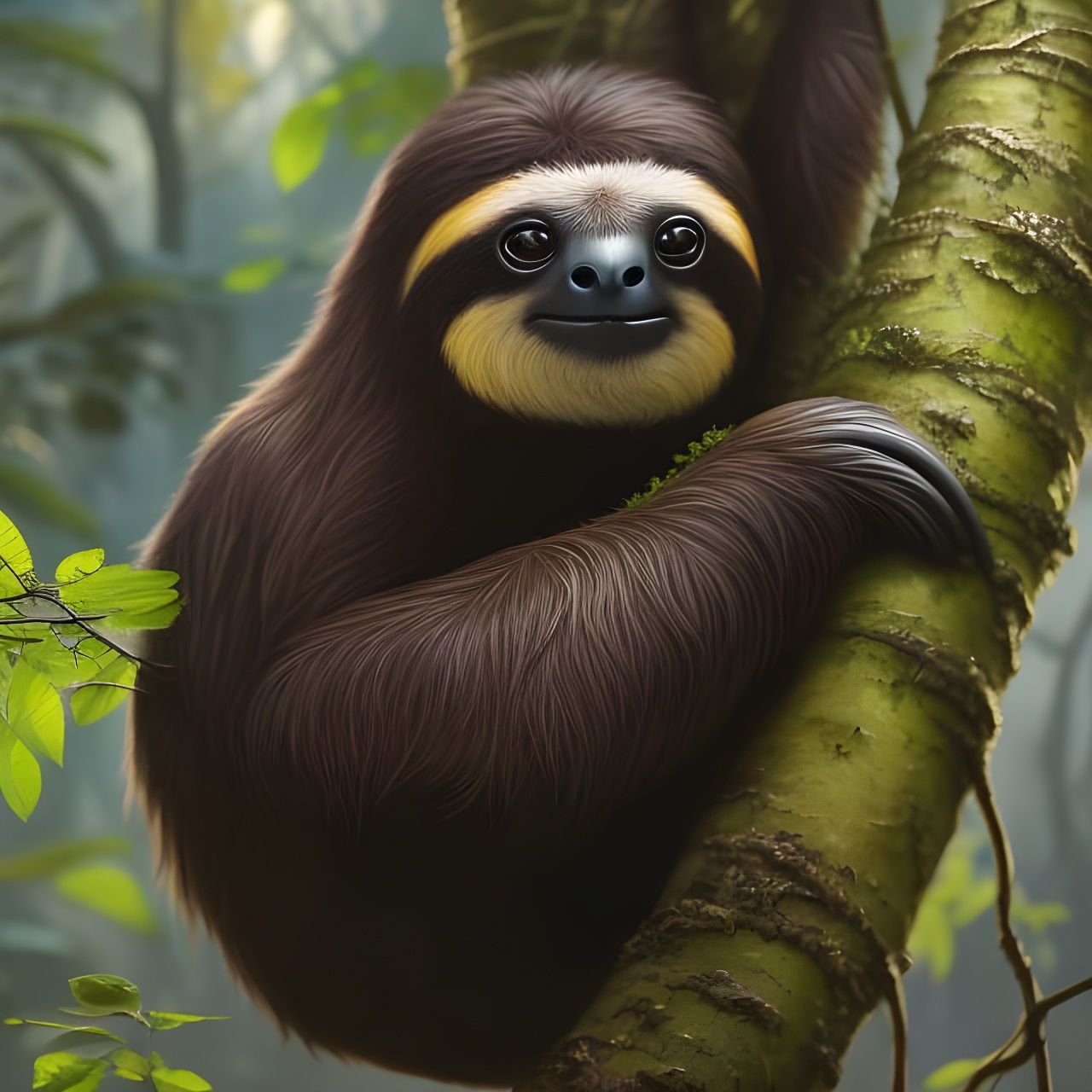 Detailed Sloth Portrait in Morning Light