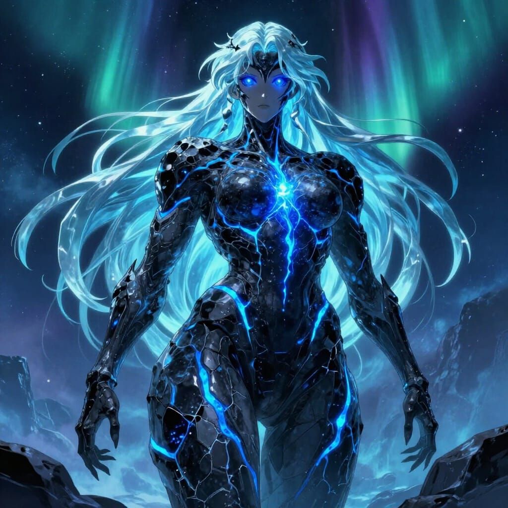 Colossal Titanide Sculpted from Black Ice and Blue Energy