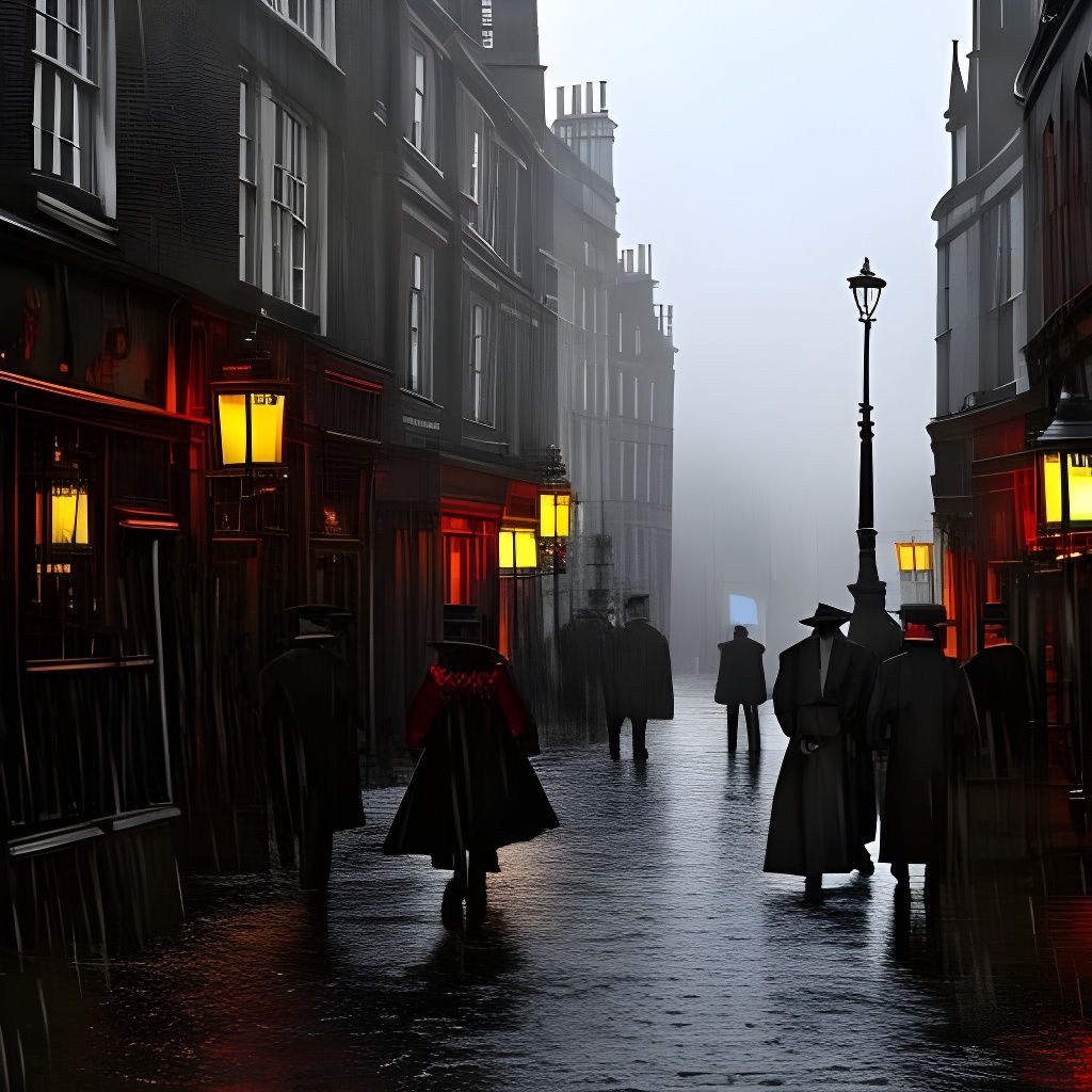 Gothic London Street Scene at Night in Hyperrealism