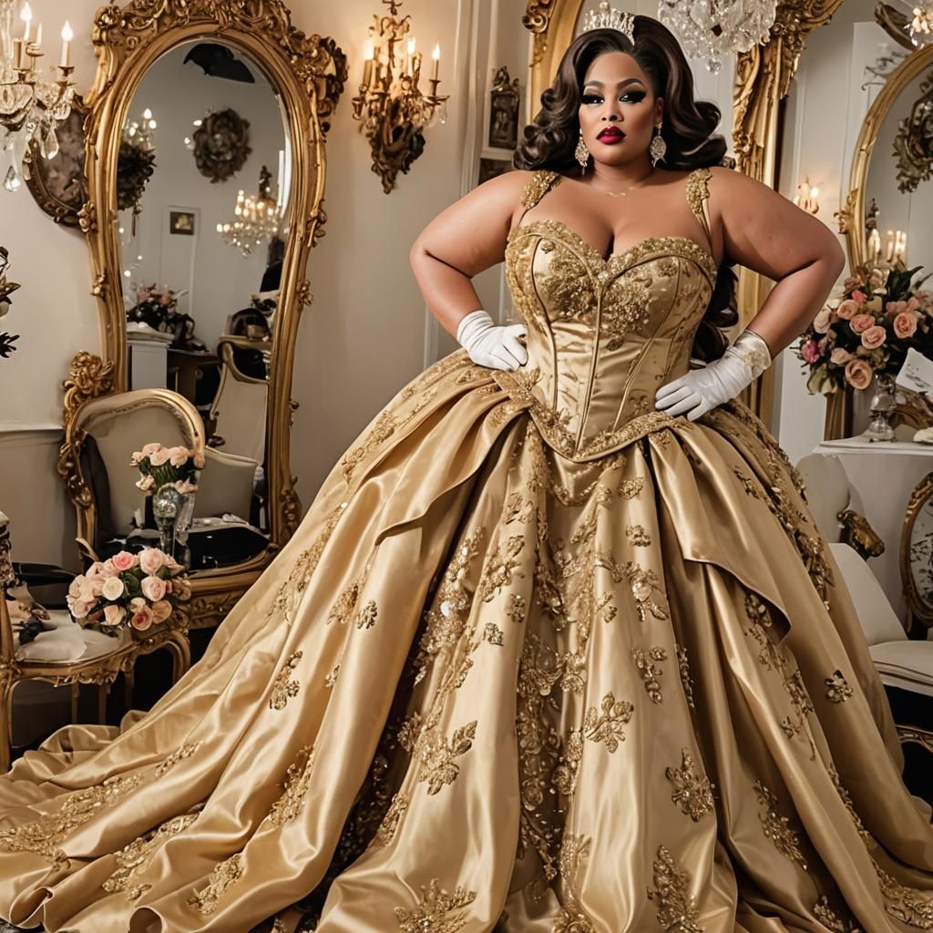 Gold Tulle Gown: A Satin Wonderland Portrait