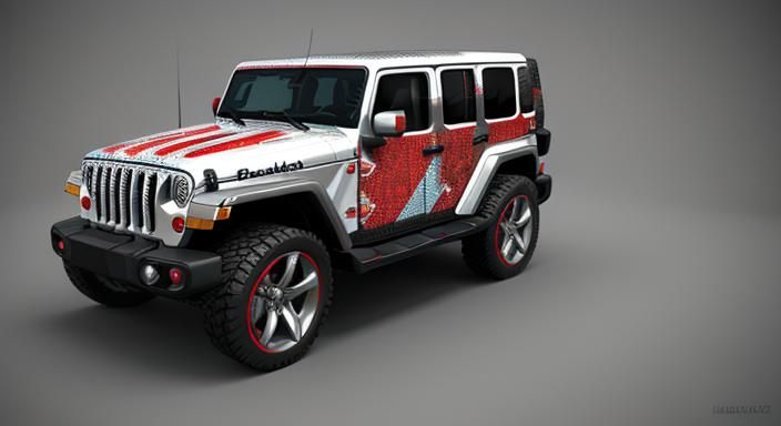 Metallic Red Jeep in Cubist Mosaic Style
