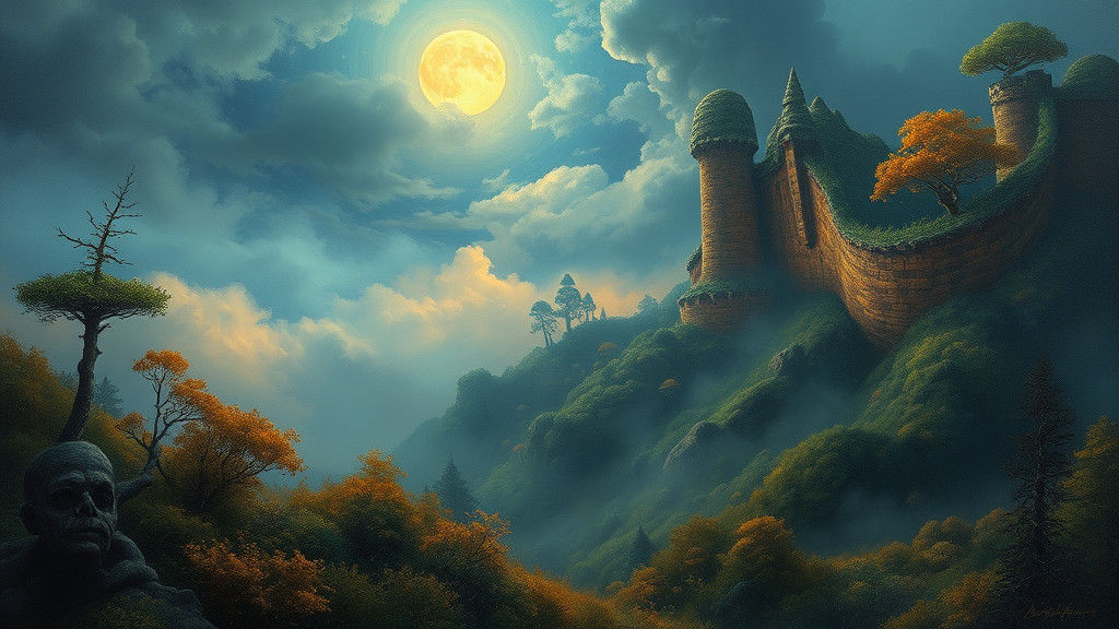 Dreamlike Moonlit Landscape in Oil Painting Style