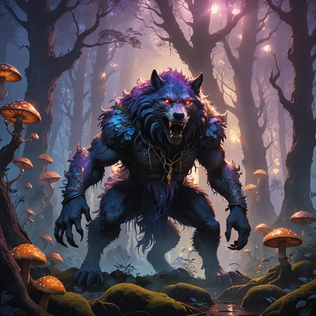 Werewolf in Misty Forest: Ghibli-Inspired Fantasy