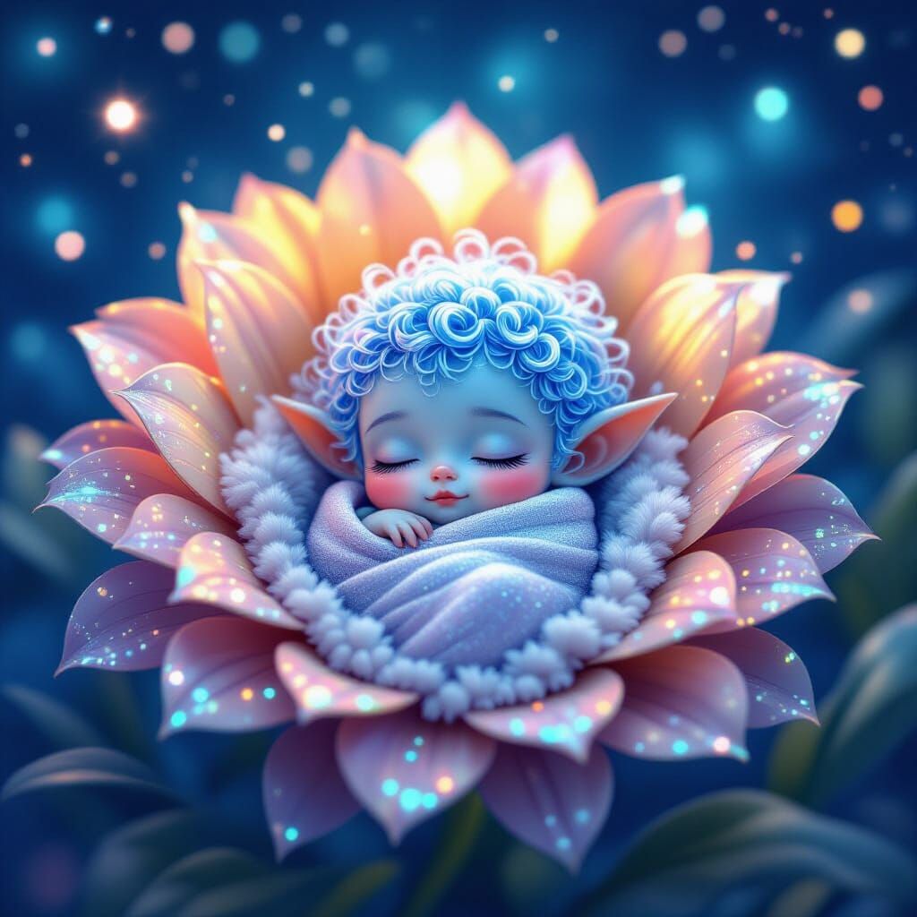 Alien Flower with Sleeping Baby in Dreamy Style