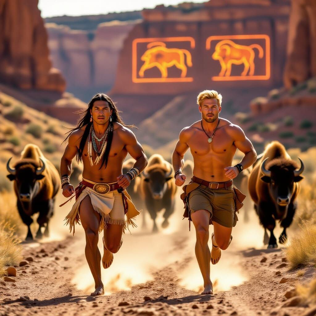 Men Flee Stampede in Glowing Canyon