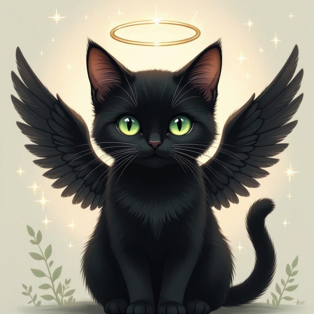 Angel Cat with Halo and Wings in Dreamy Style