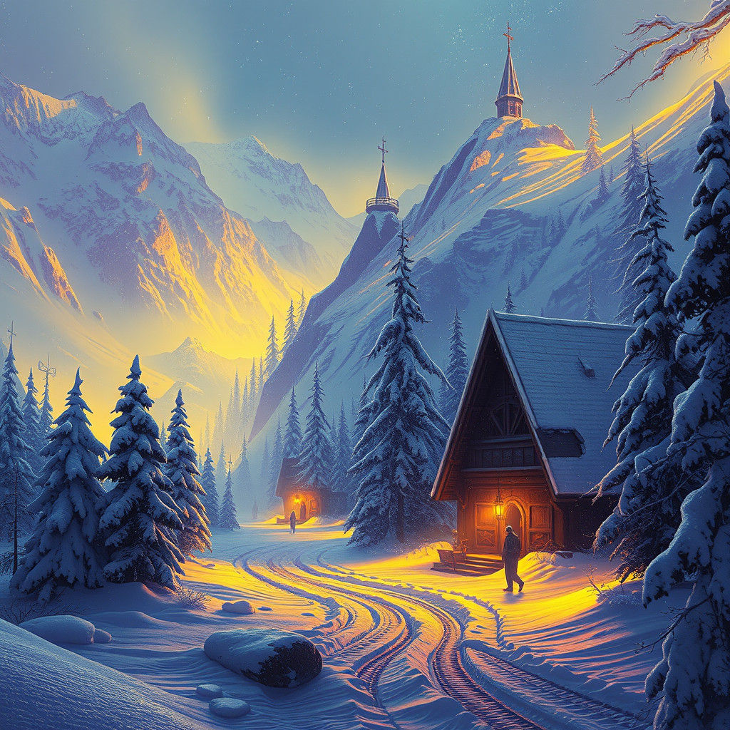 Alpen Snowy Wonderland: Dark Fantasy Concept Art