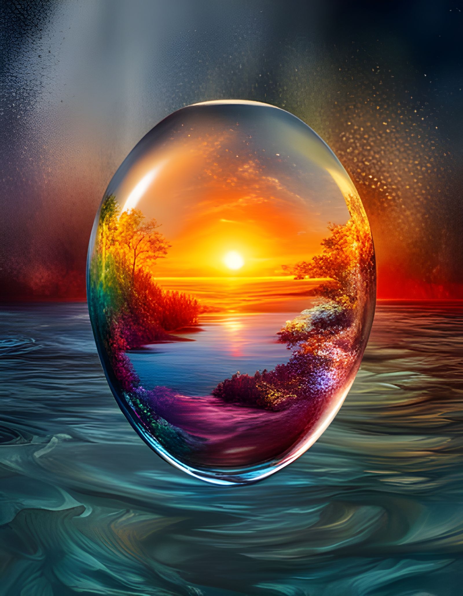 Hyperrealistic Fish Surfing a Water Droplet