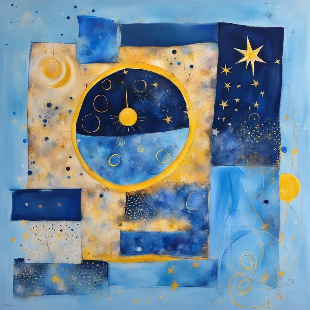 Joyous Blue Starry Sky in Art Brut Style