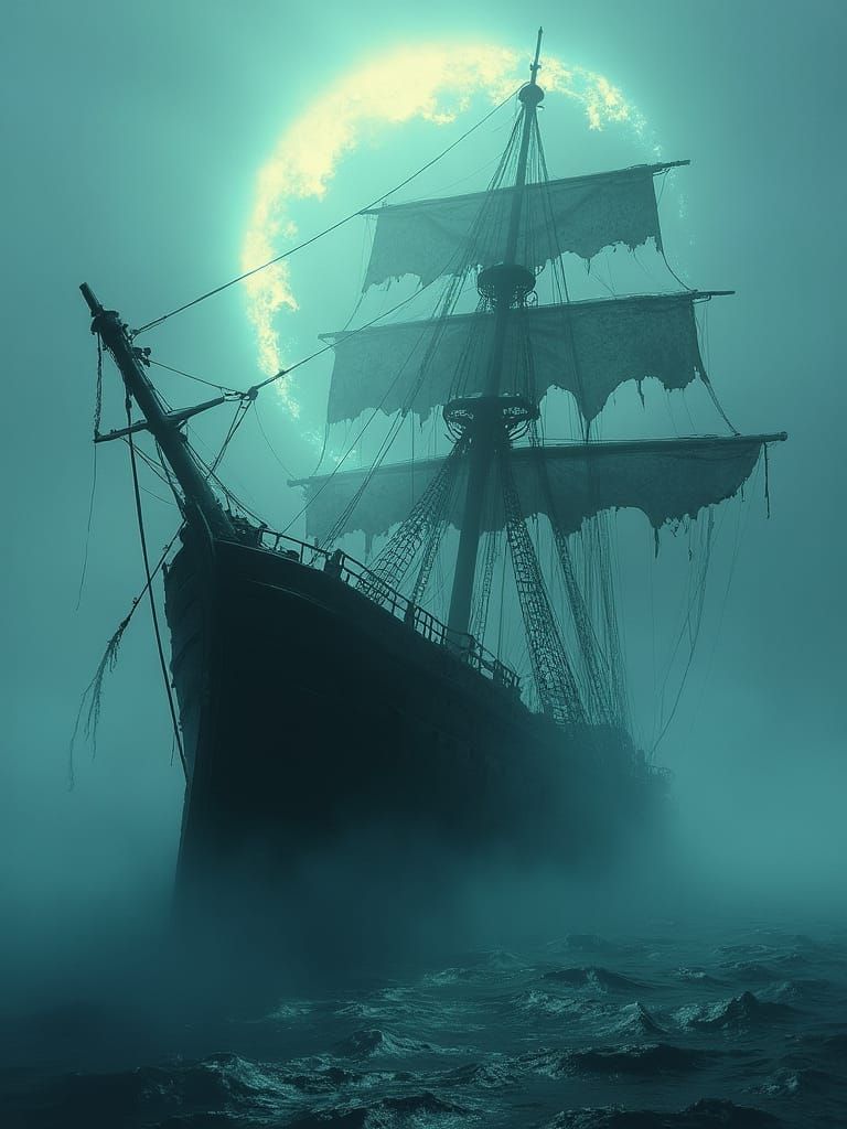 The Flying Dutchman Shipwreck in Dark Surrealism