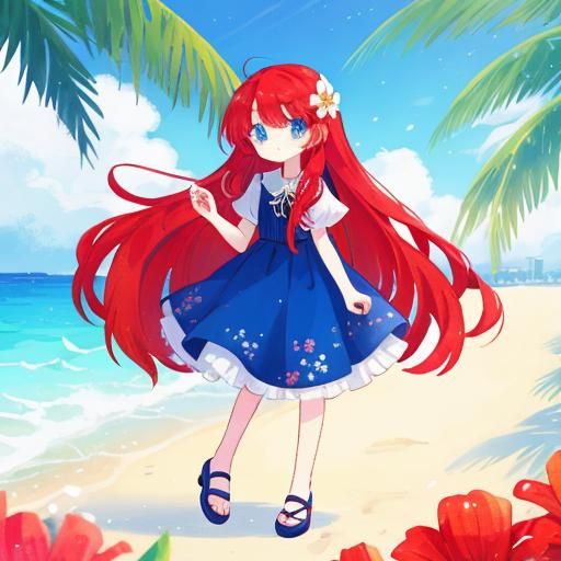 Beautiful Redhead on Beach with Flower