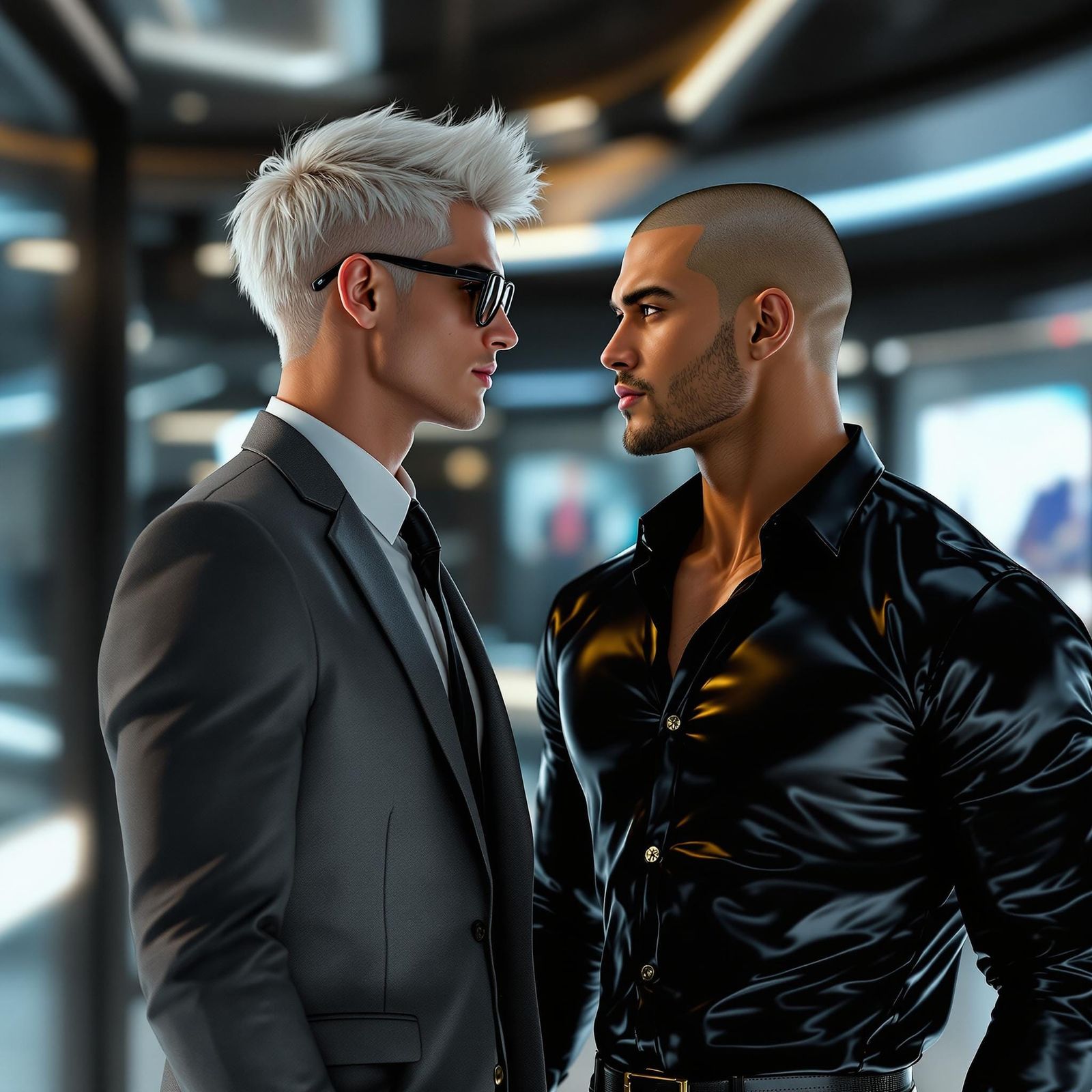 Futuristic Office Romance in Hyperrealistic 3D Rendering