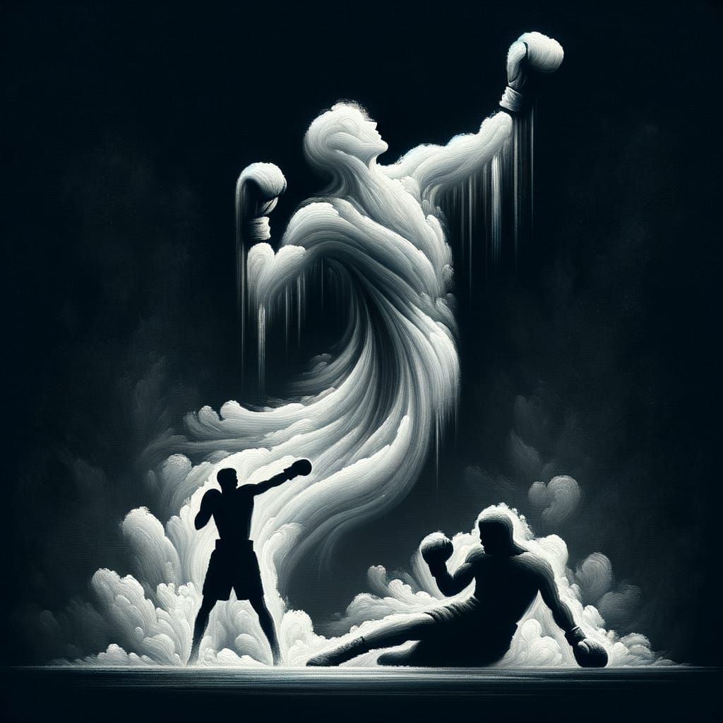 Boxers Silhouettes in Smoke: Victory and Defeat