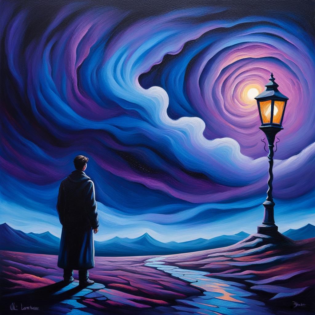 Surreal Figure at Abyss Edge in Oil Painting