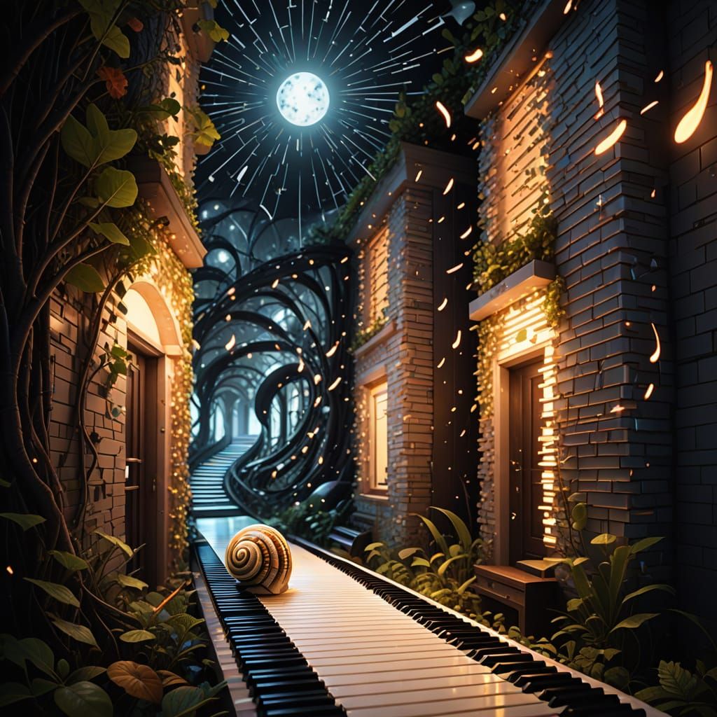 Epic Fantasy Piano Key Snail in Enchanted Forest