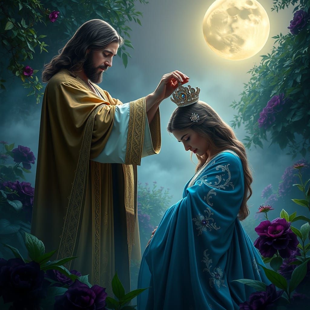 Golden Crown in Moonlit Garden of Wonder