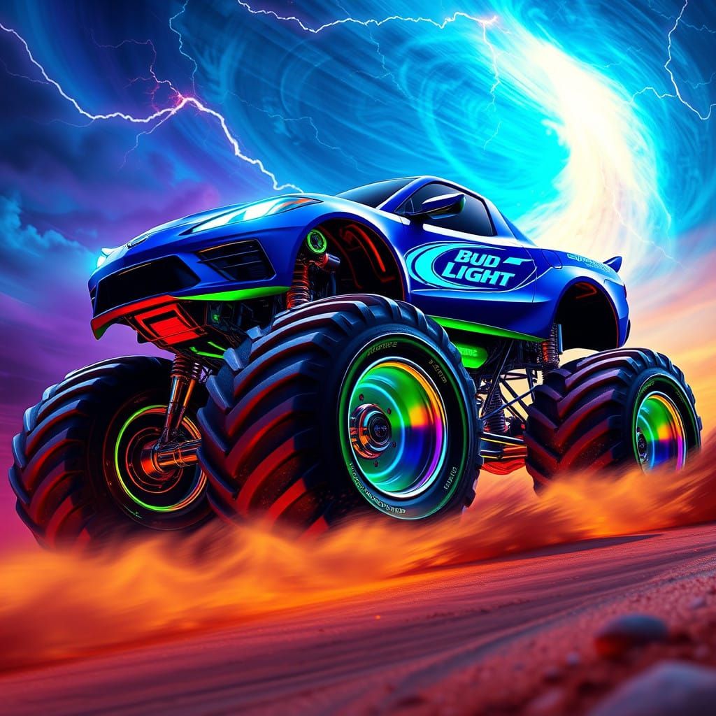 Bud Light Blue Corvette Monster Truck in Futuristic Fantasy...